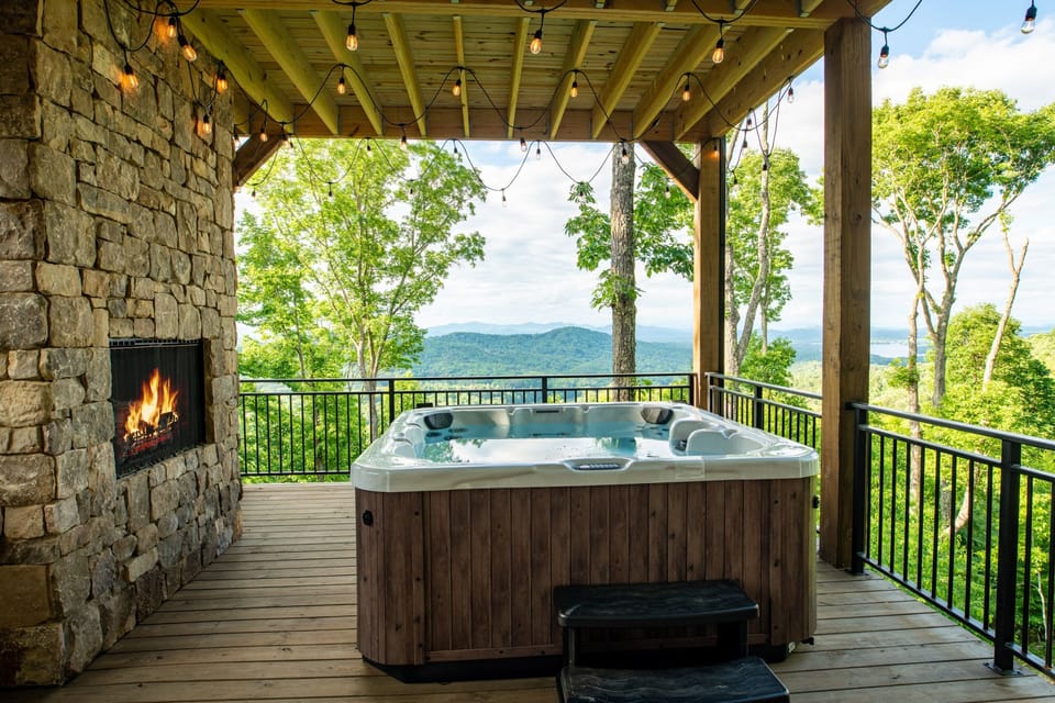 Hot Tub with Gas Log Fireplace and Amazing View