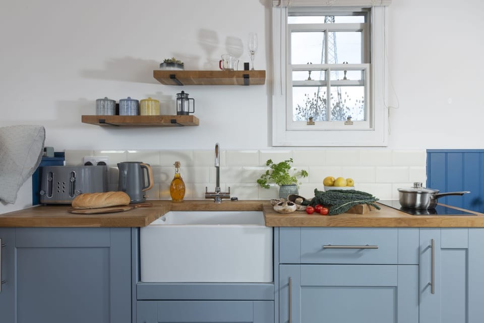 Kitchen area with two ring hob - Nori's Nest, Shepherds Hut, Croft Hooper