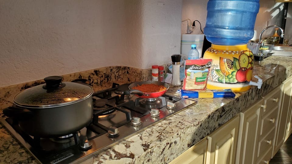 Spaghetti dinner in the kitchen