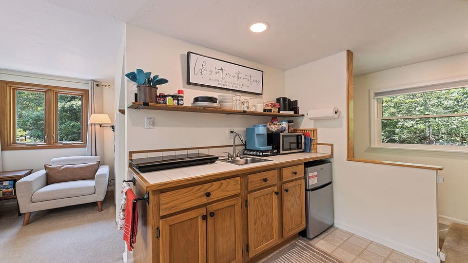 Kitchenette. Keurig, electric kettle, two burner induction cooktop and microwave