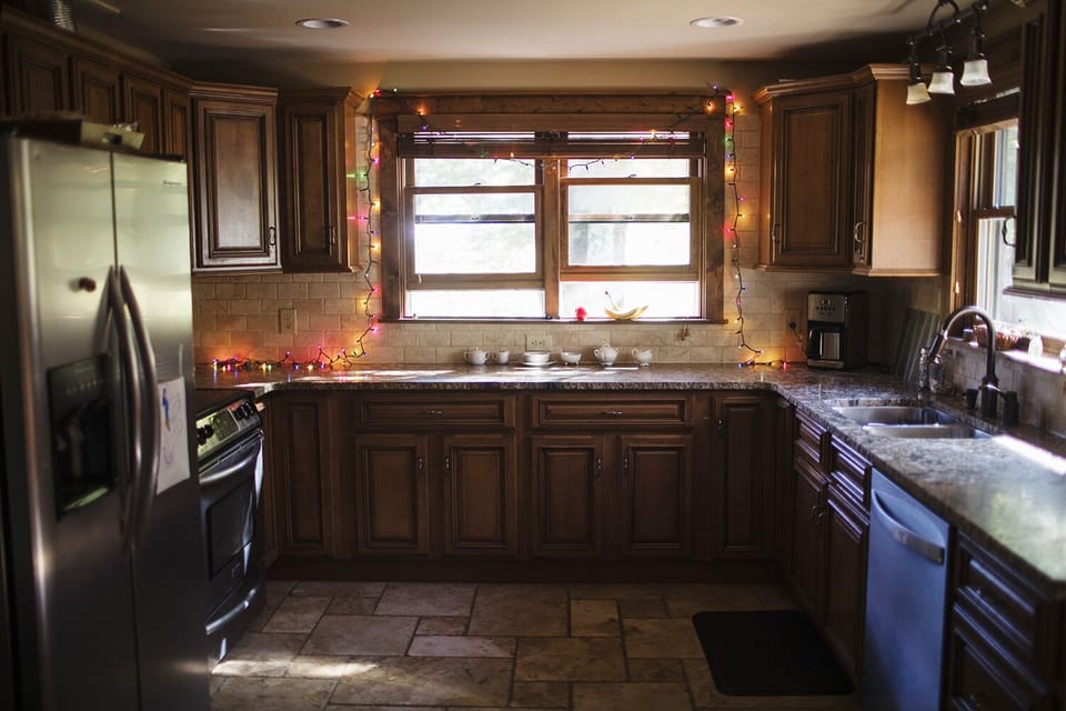 View the gentle stream, the pasture, and the mountains out the kitchen window. 