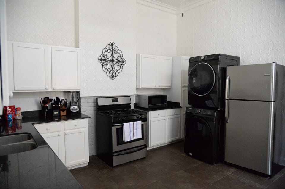 Spacious kitchen with stainless steel appliances