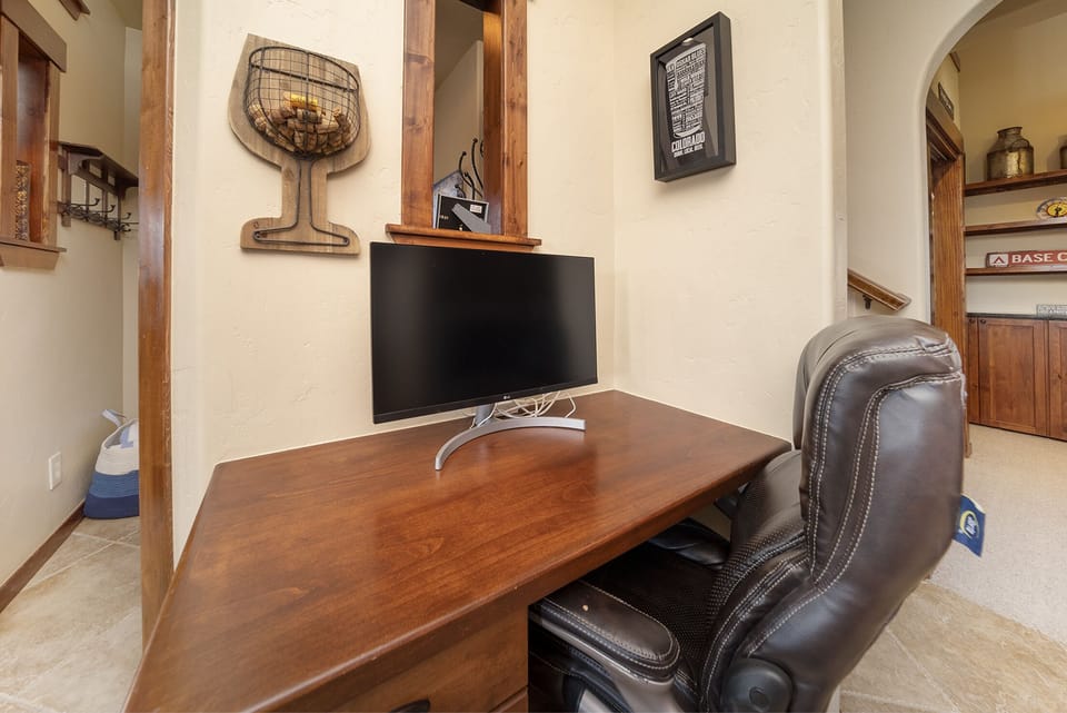 - Dedicated work desk with chair and monitor for remote working   - Quiet spot to focus with high speed WiFi during your mountain stay   - Perfect balance of productivity and comfort while traveling
