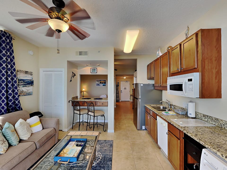 Living Area - Bar Seating and Kitchenette