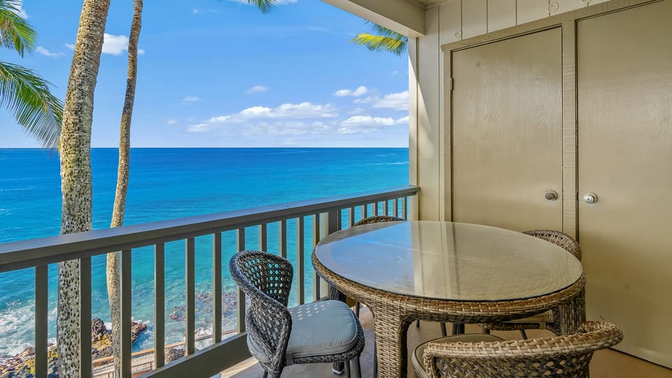 Poipu Palms #303 - Oceanfront Dining Lanai View - Parrish Kauai