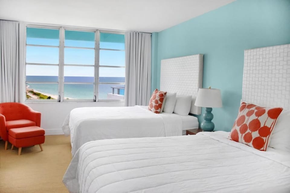 Enjoy shared space and ocean views from two cozy beds.