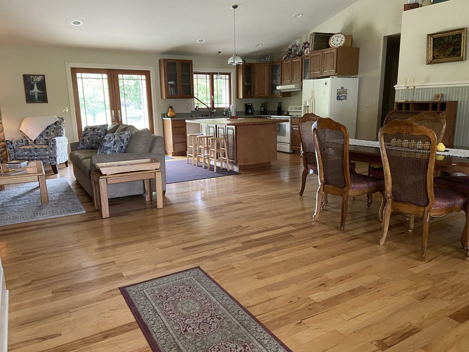 Open concept living, kitchen and dining 