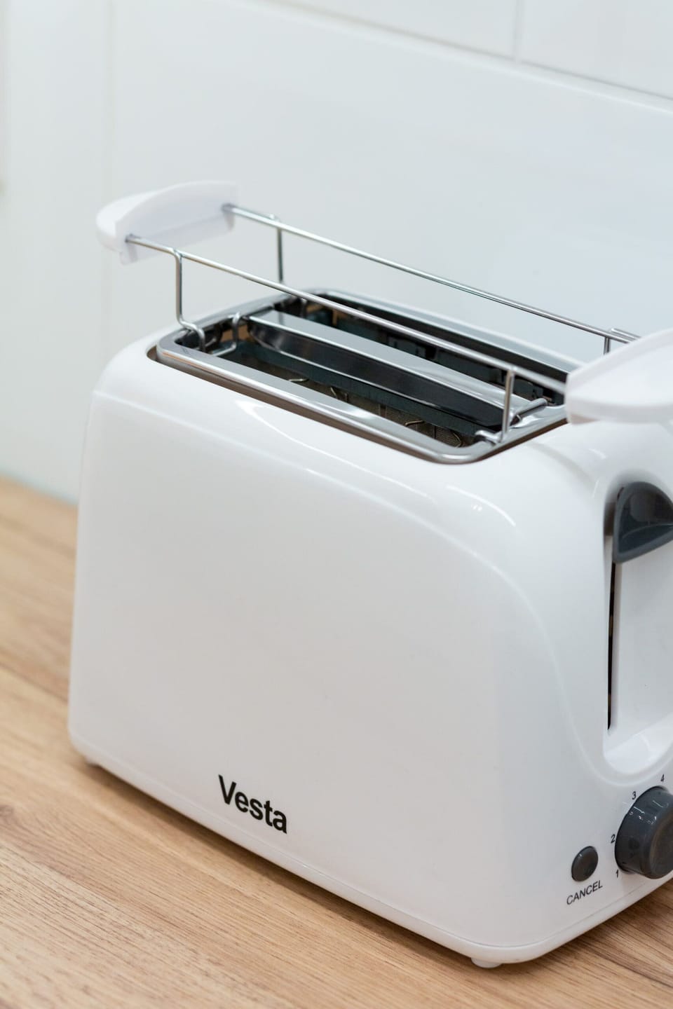 Close-up of a kitchen counter with a toaster.