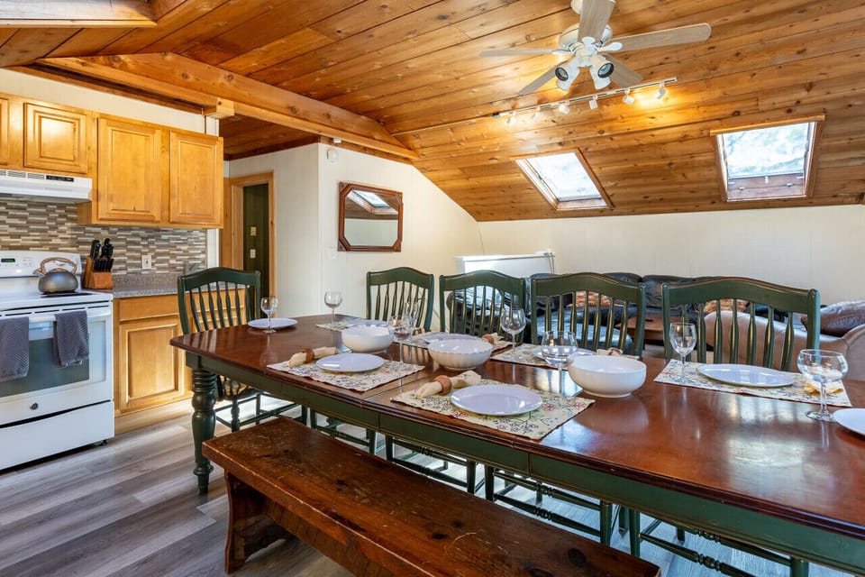 Enjoy rustic elegance at our dining tables and chairs, accented with wood.