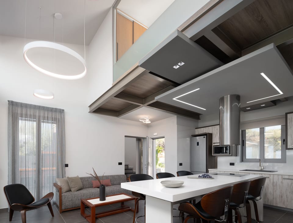 The open plan kitchen-dining area.