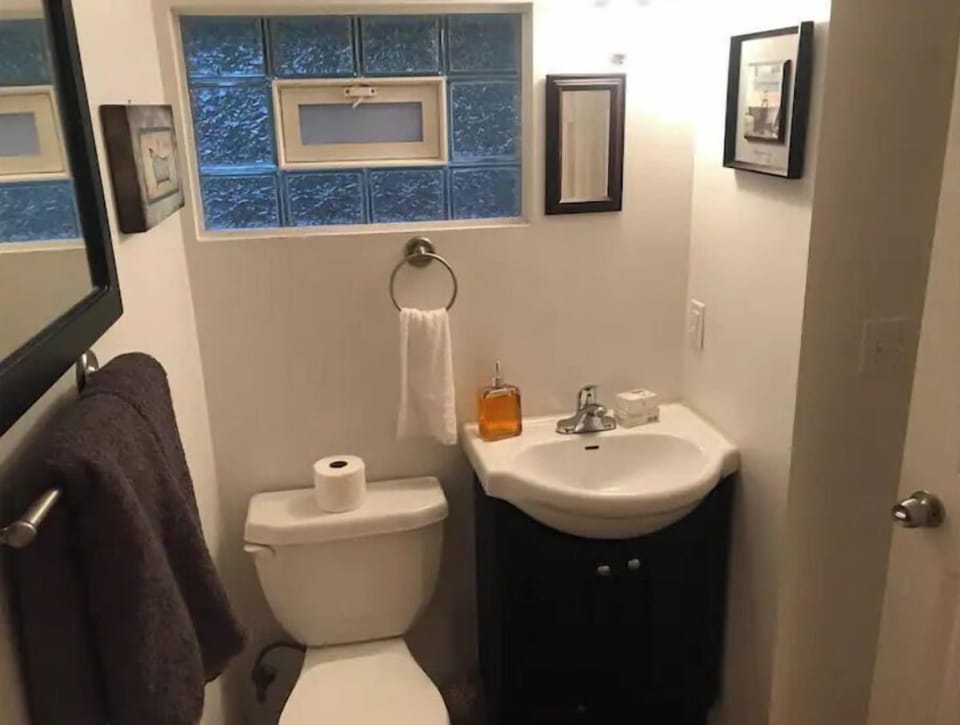 View of bathroom privacy window.  
