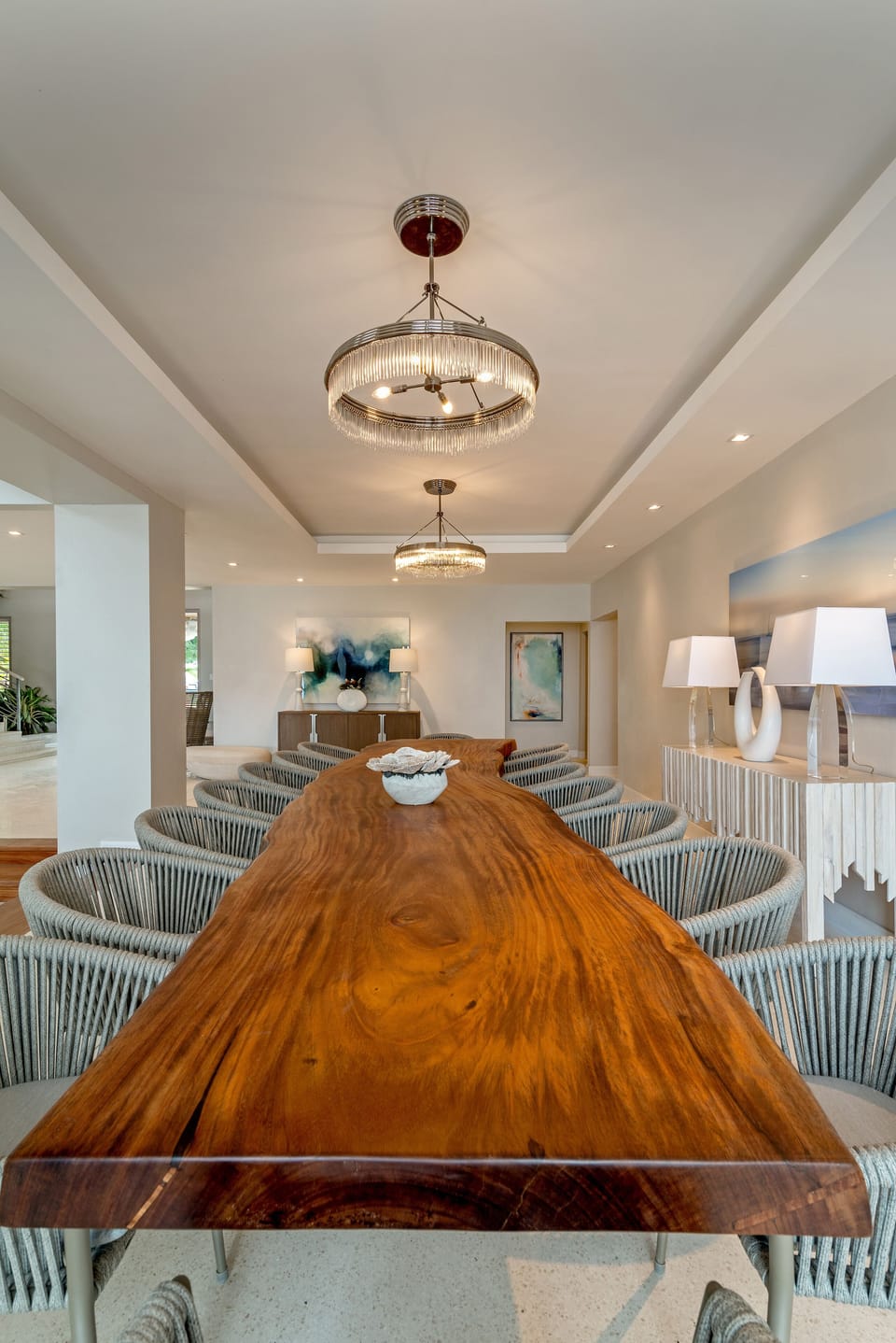 18' live edge dining table made out of Tamarind wood made by a local designer