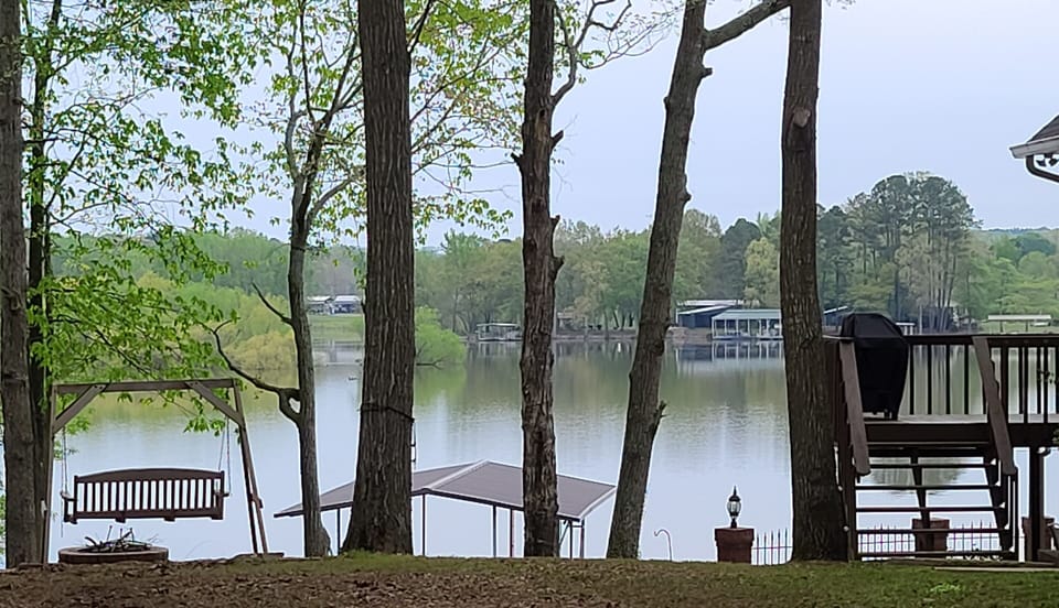 This is the view of the lake from the side yard of the house.