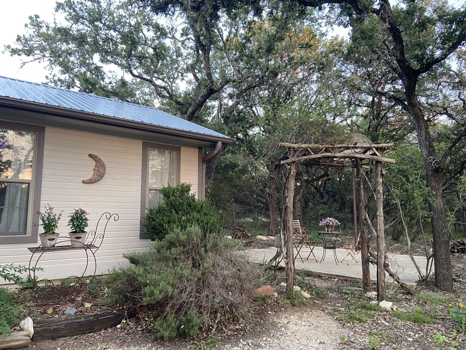 Small basketball court, also used as a patio. 