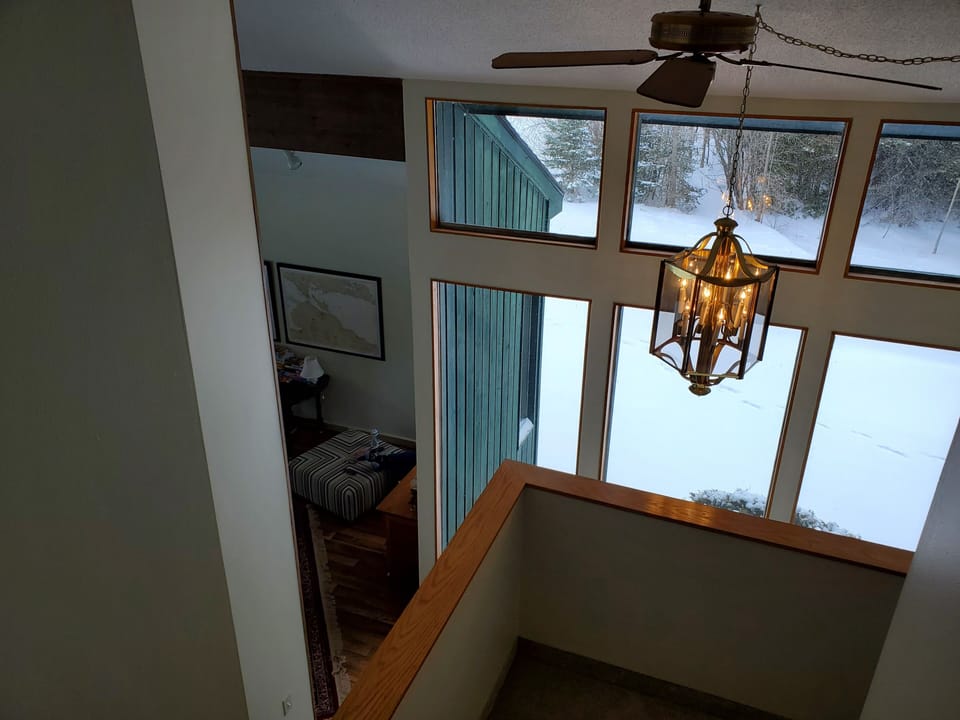 Three bedrooms and one bath upstairs.