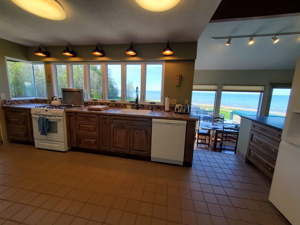 Newly remodeled kitchen. Ample work space. View of Huron. 