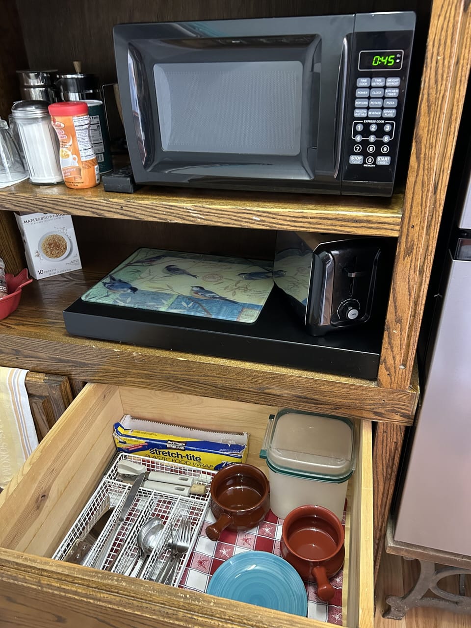 Dishes are smaller as the only sink is the bathroom vanity sink.