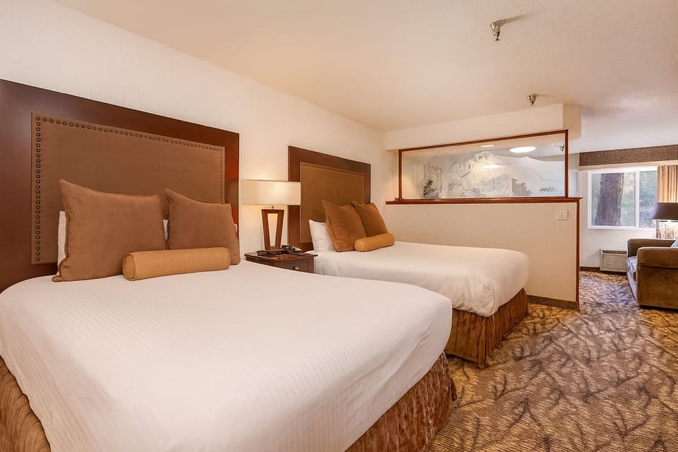 Stretch out comfortably with two beds and soft, cozy lighting