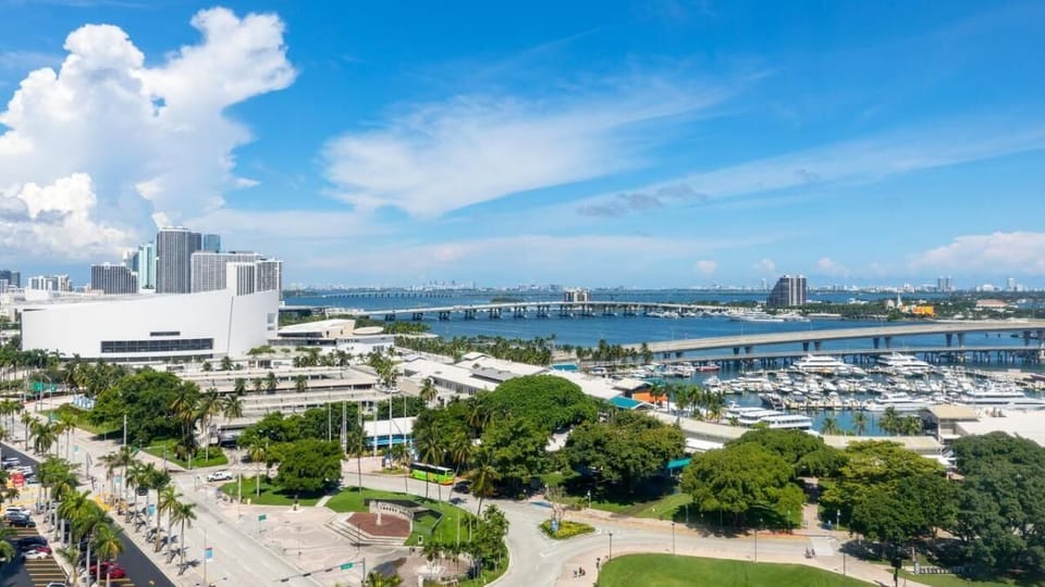 Soak up sweeping bay and skyline views above the marina.