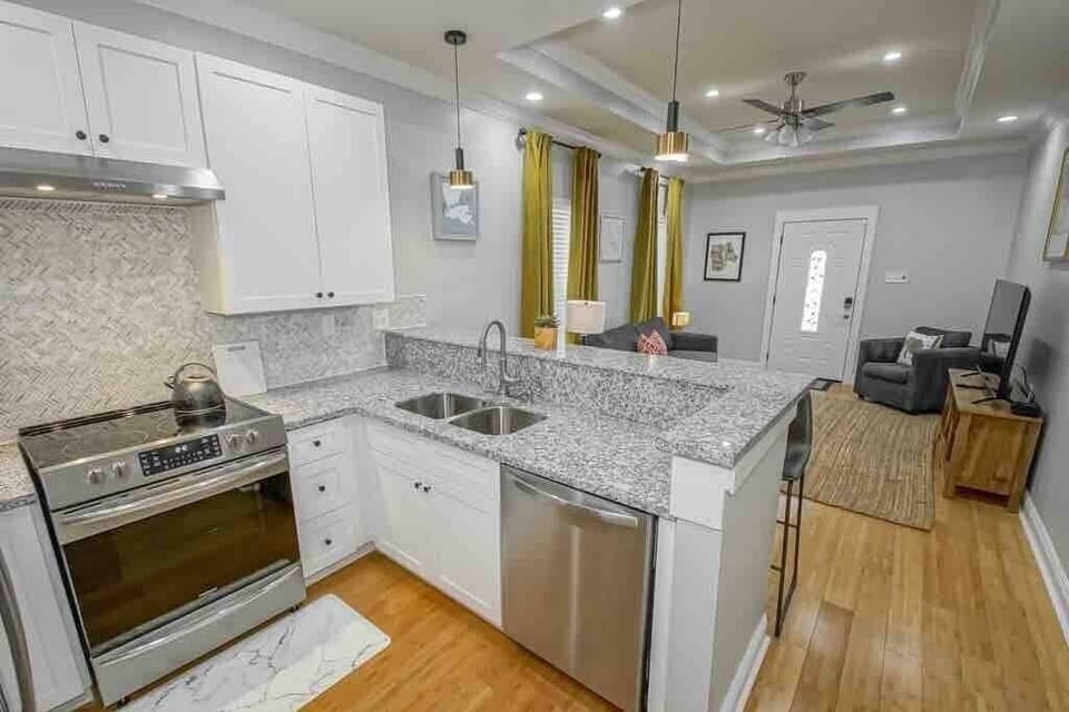 Fully stocked kitchen with dishes, All-clad pots, utensils, glasses, coffee maker, French press, ect.