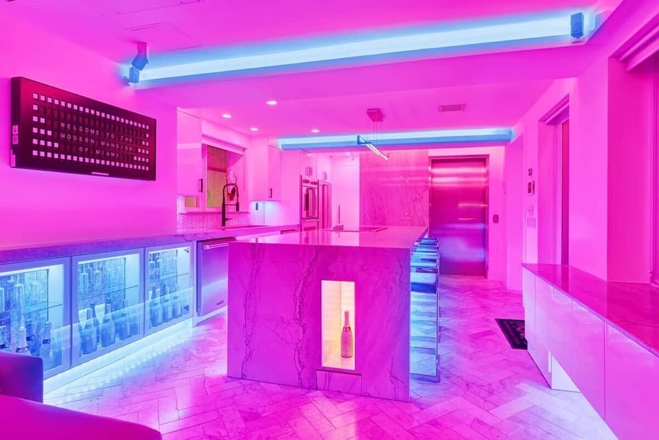 3rd FLOOR: KITCHEN. Fully controllable hue multicolor lighting system & sound-active nightclub style lighting, plus Bose surround sound entertainment system. Removable exercise pole available, per request.