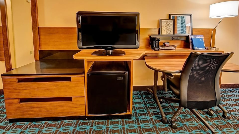 Settle in to work comfortably at the dedicated desk.