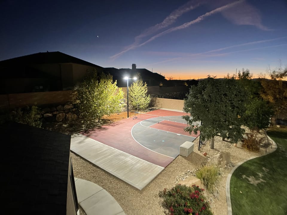 Pickleball and basketball court with lighting