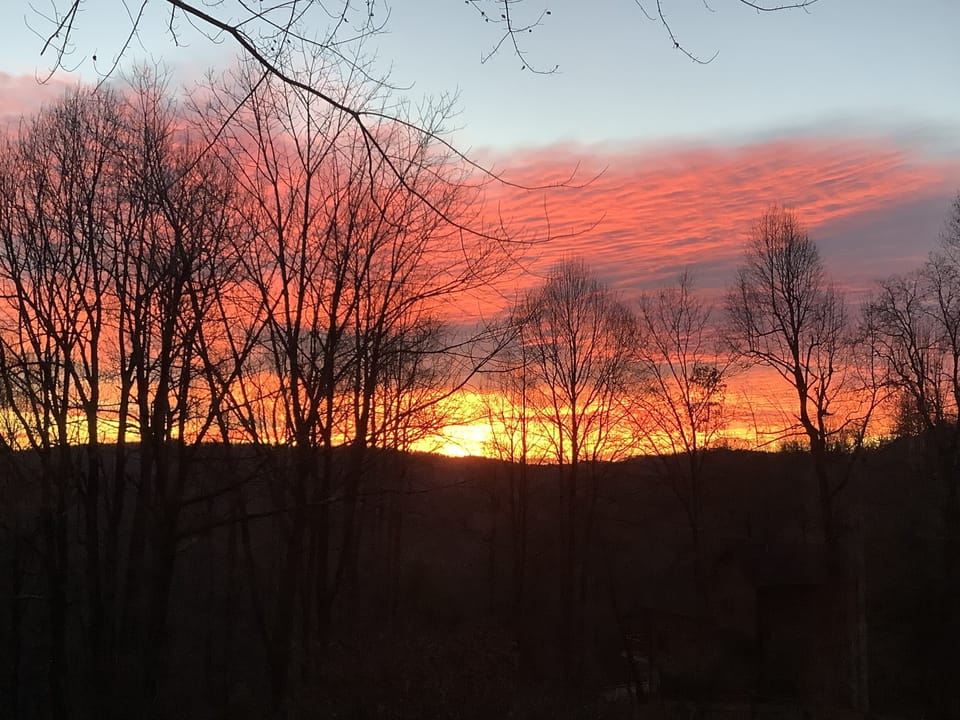 Winter sunrise view from back deck