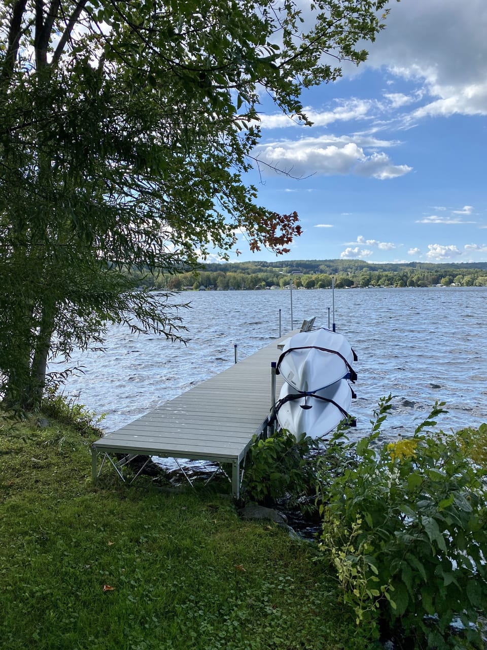 Dock with Bench and Kayaks