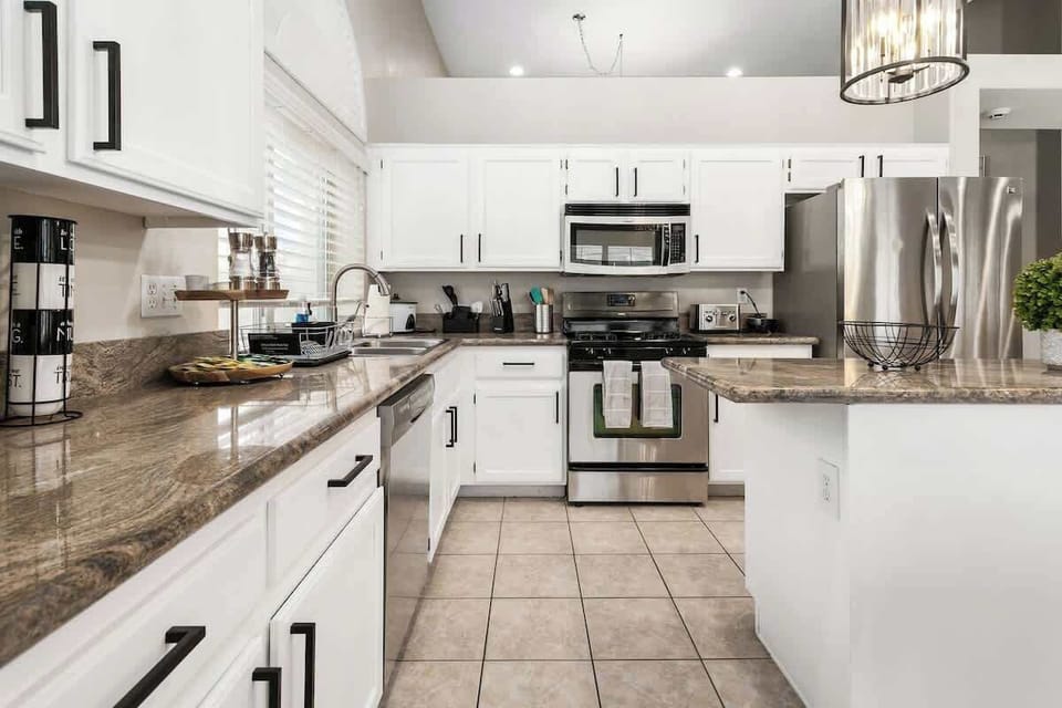 We have a fully stocked kitchen with all the appliances you’ll need to cook a gourmet meal.