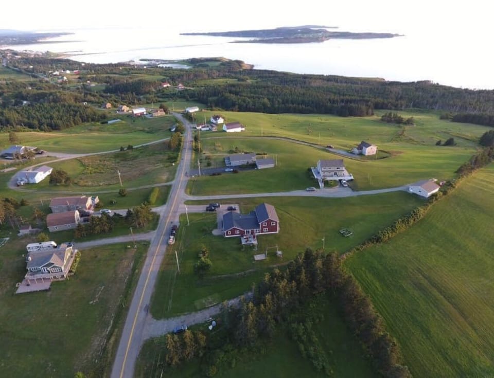 Birds eye view of the village and islands
