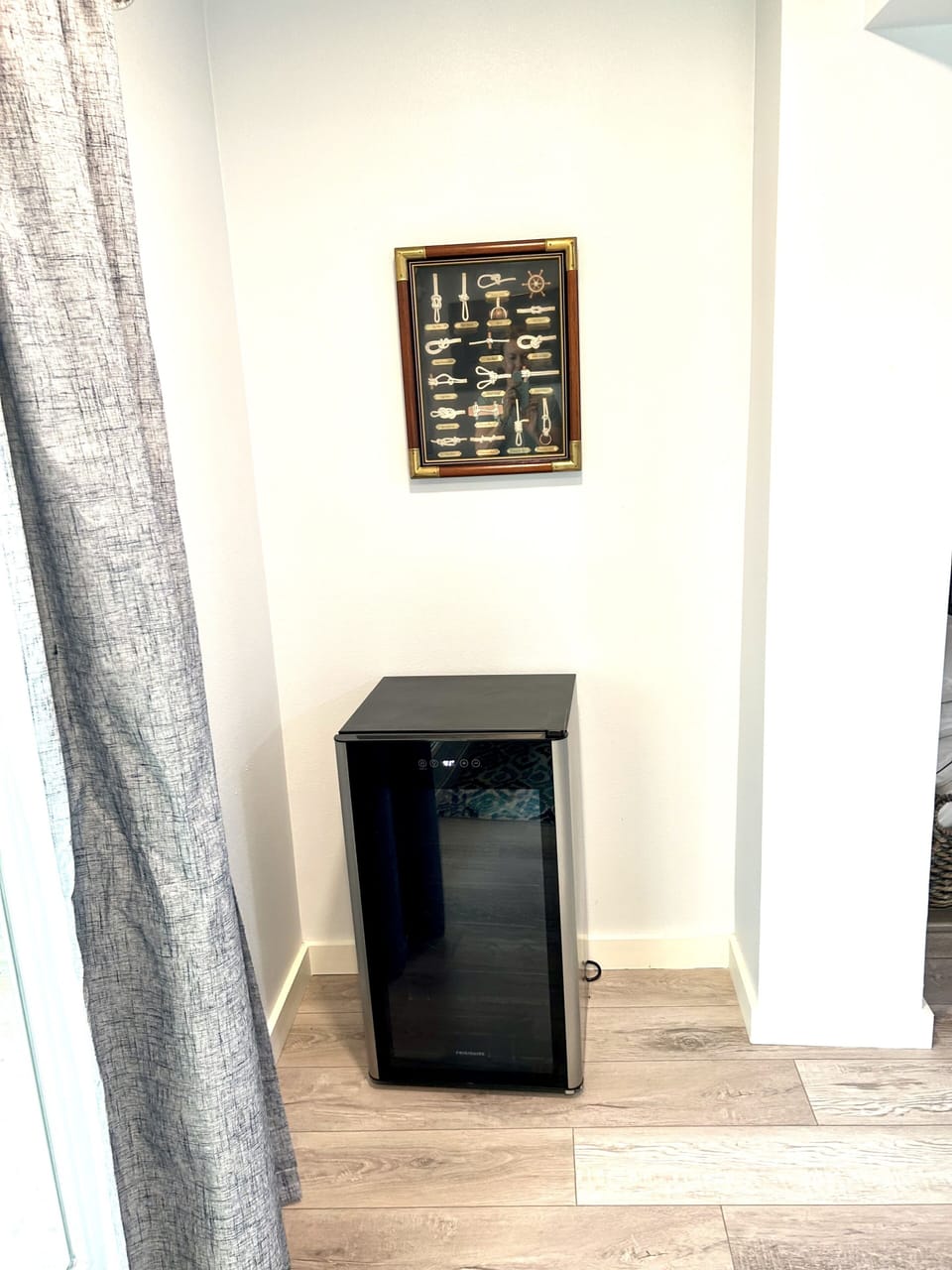 Drinks fridge in downstairs room.