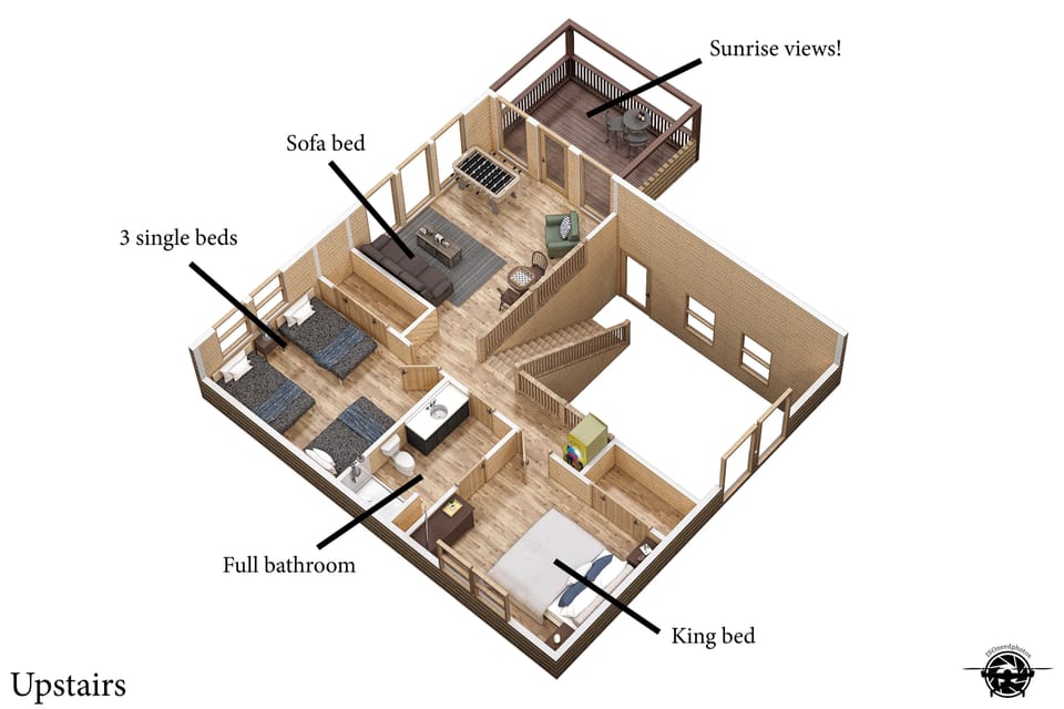 3D rendering of the upper level floor.