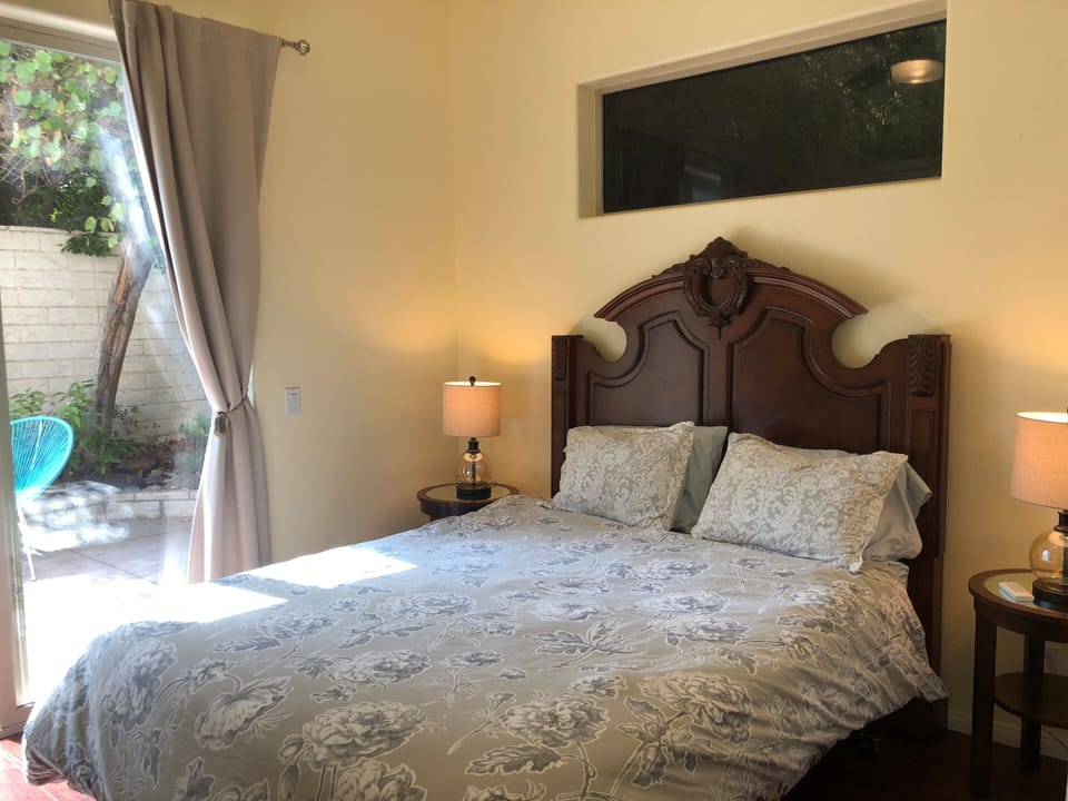 The bedroom of this casita faces a very private and quiet courtyard.