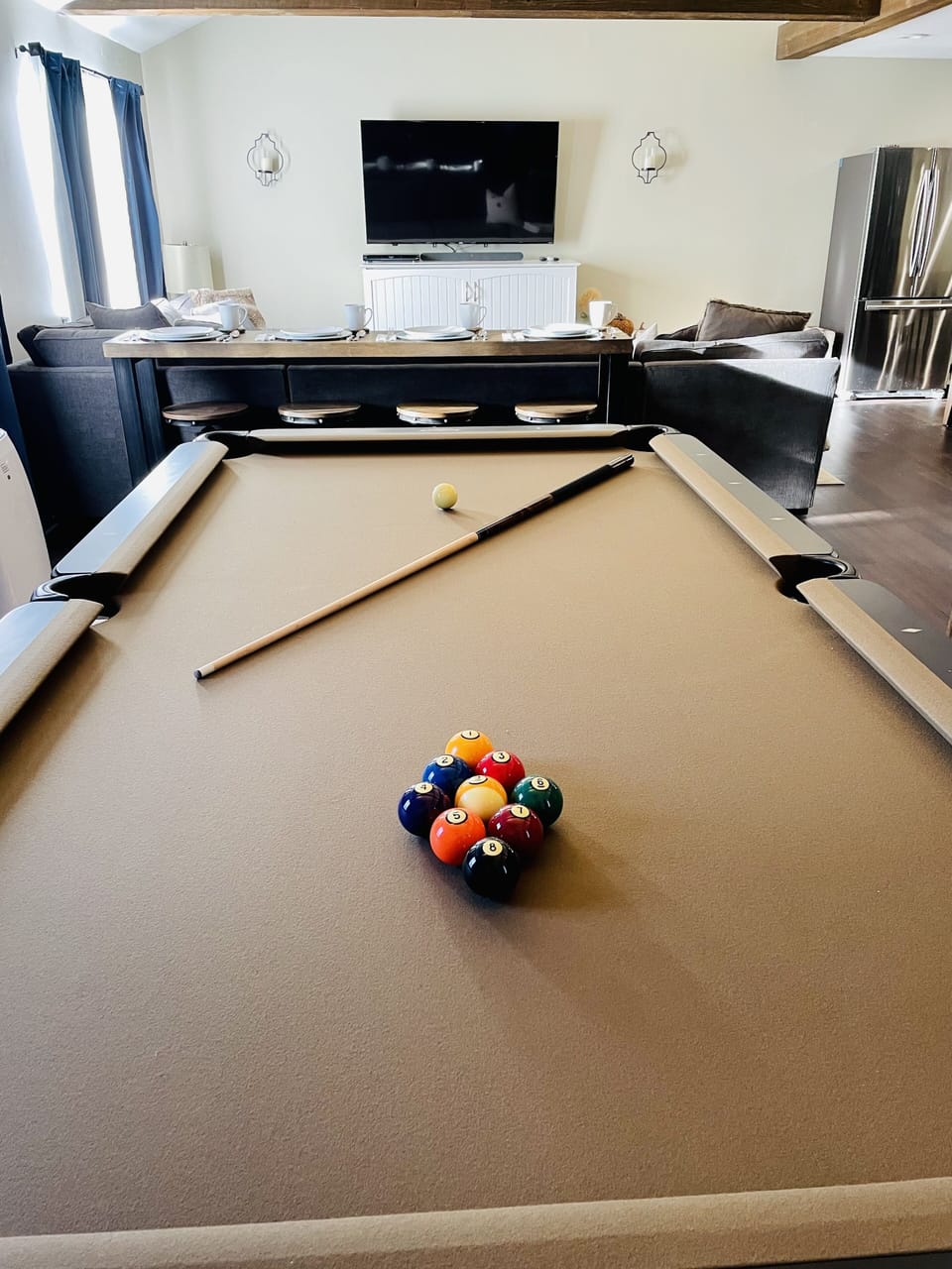 Beautiful 8’ slate pool table for you to enjoy during your stay!