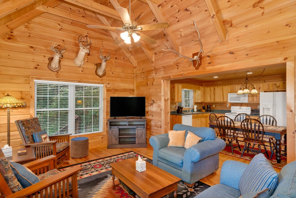Large family room with plenty of comfy seating.