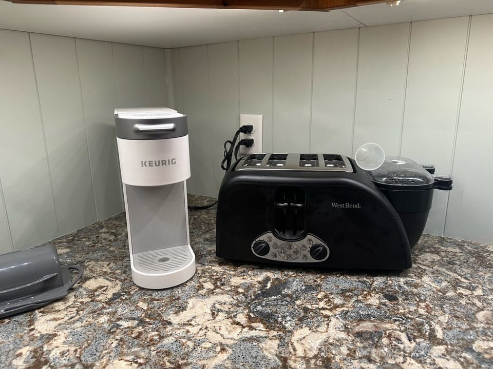 Provided appliances - others not shown: crock pot, blender, griddle, etc.