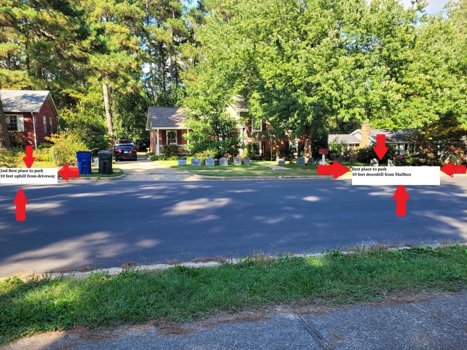 PARKING.  Photo w/arrows show the most harmonious and optimal spots.
