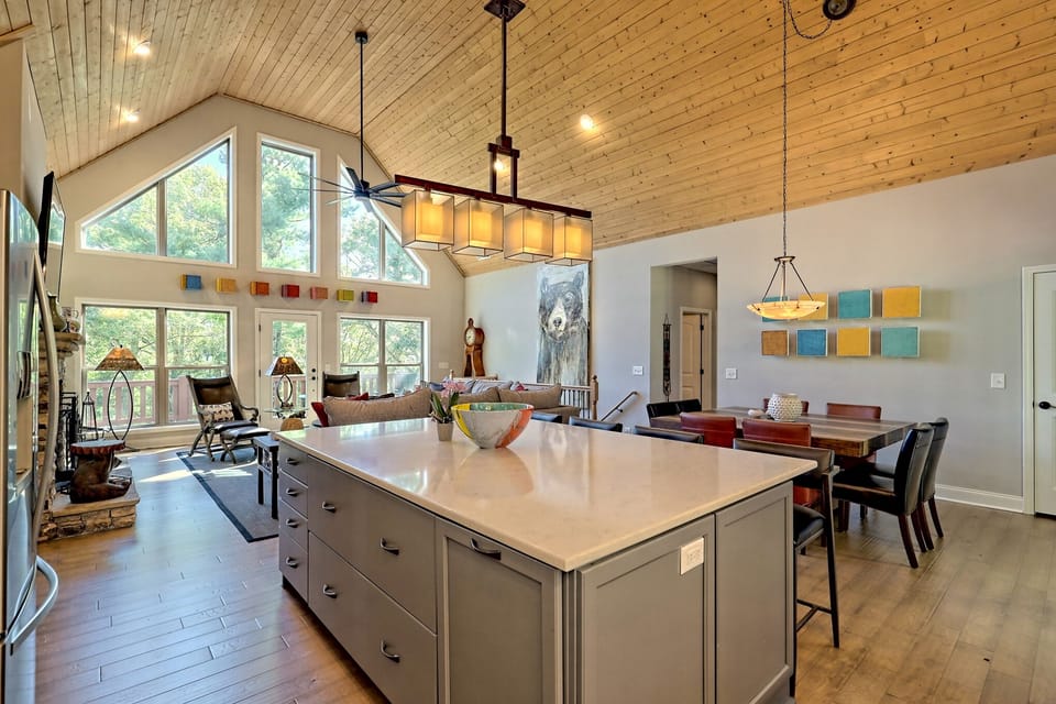 View from the kitchen to the dining room and 2nd level living room.