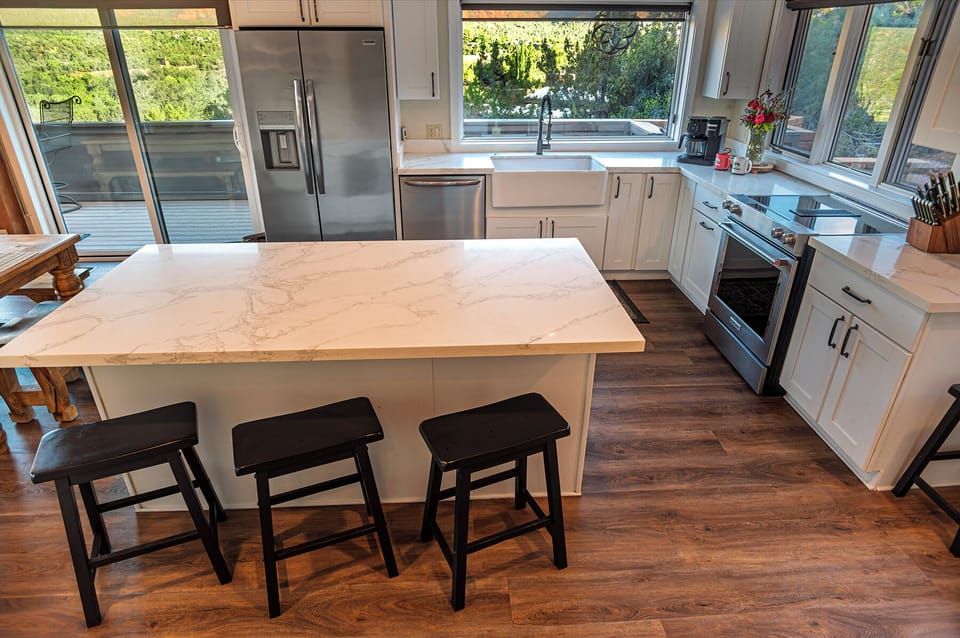 Pull up a seat at the island for great kitchen conversation.