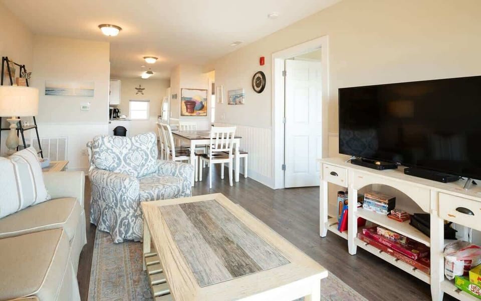 Oceanfront Living Room With Smart TV