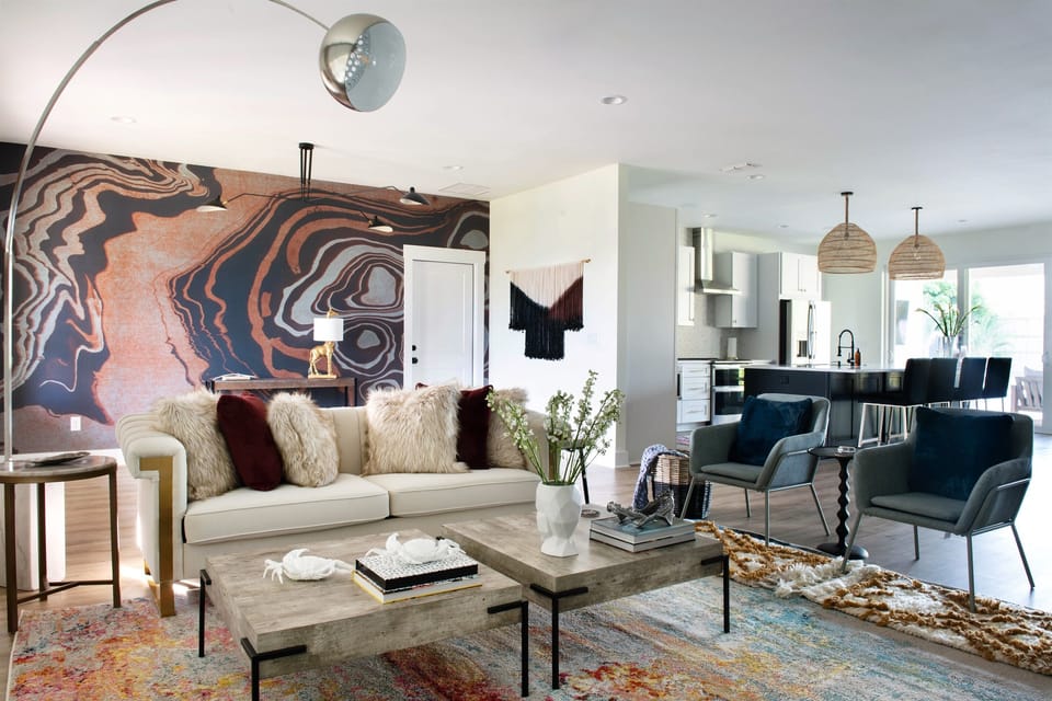Stylish lounge - open and airy living room with smart TV
