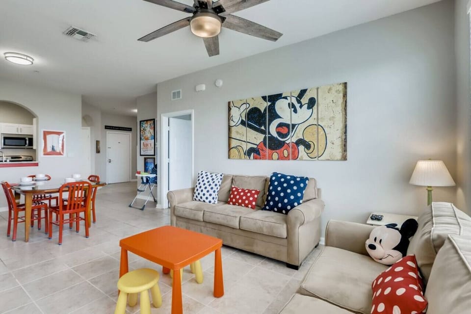 Bring the Disney magic to life with a Mickey Mouse-themed living room—ideal for unwinding after a day of adventure.