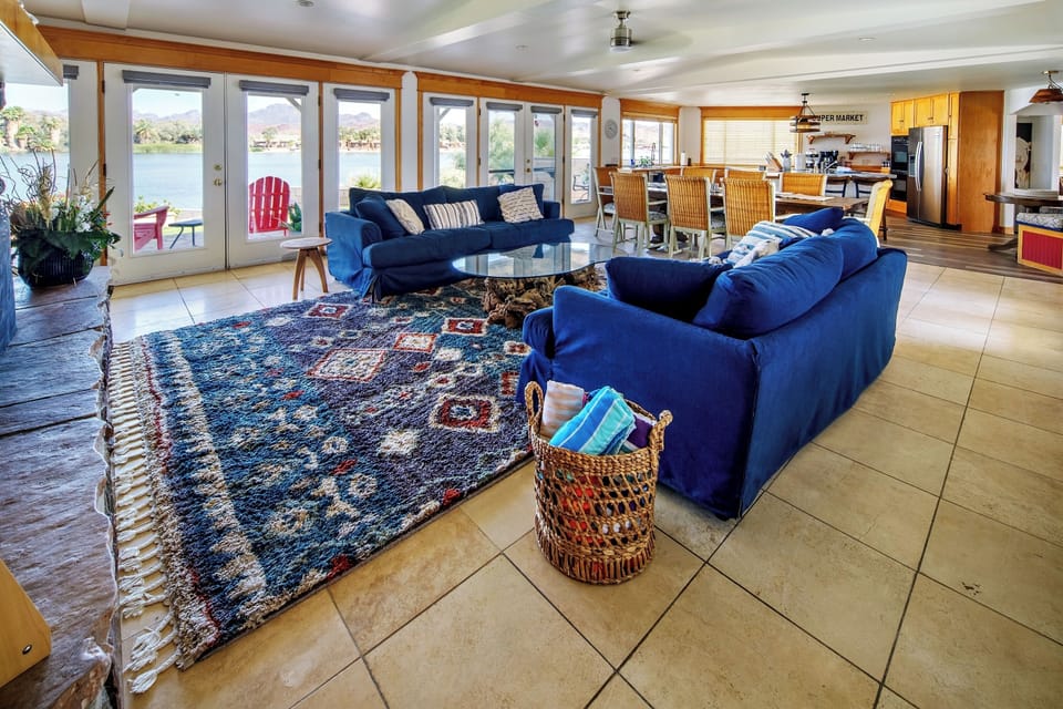 Main house family room, dining table, open to kitchen