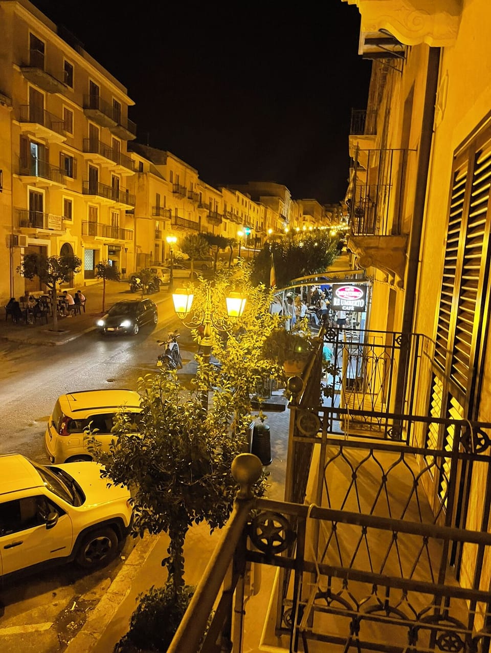 Mainstreet view from family room balcony at night.  