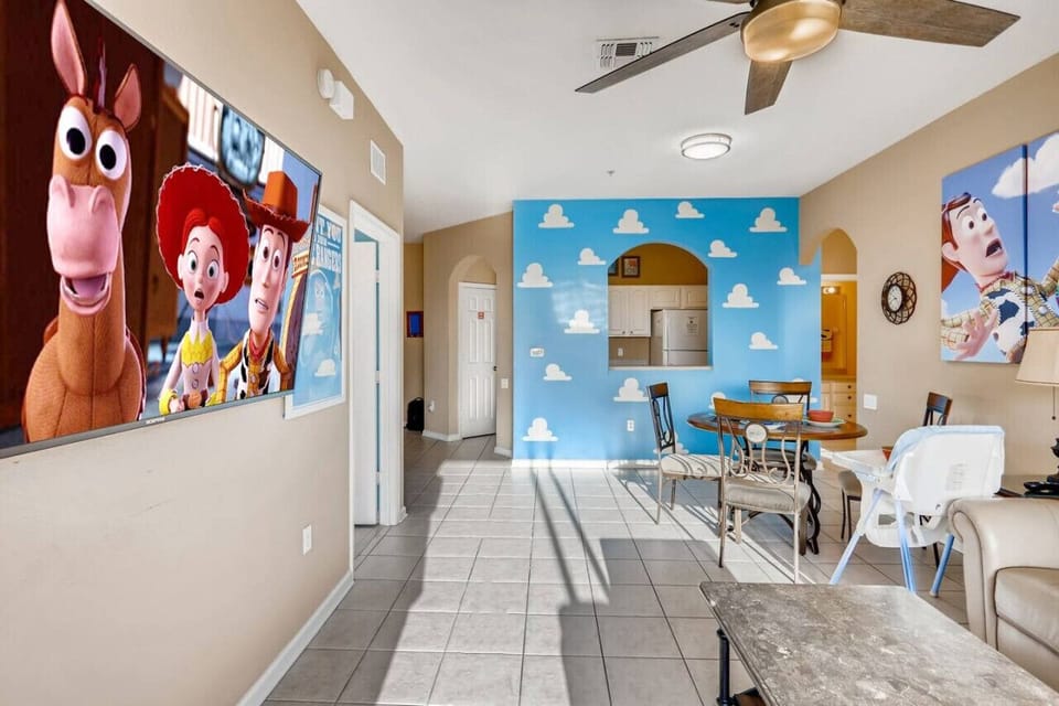 Toy Story–themed living room, full of playful charm and vibrant colors.`