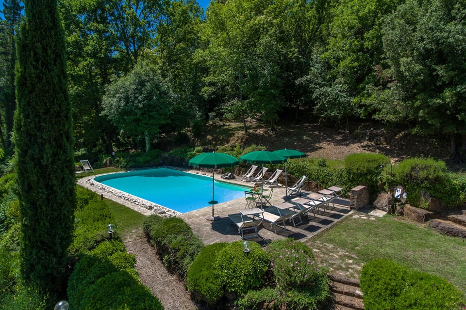 The very quit and well equipped pool area