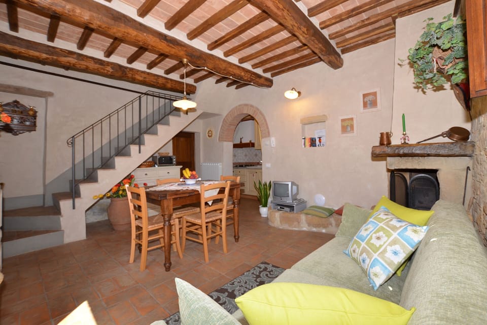A living room with fireplace in one of the apartaments