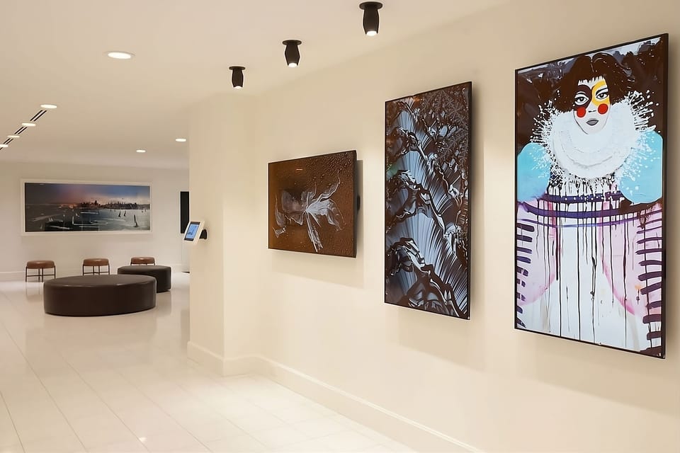 Stroll through gallery-like hallways that set a chic tone.