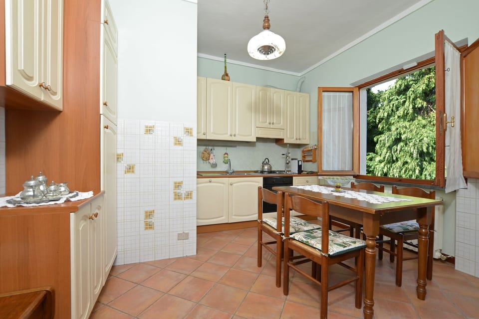 The upper level kitchen